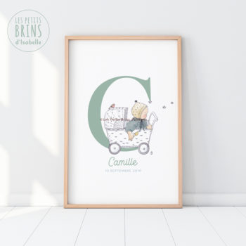 Affiche personnalisée bébé naissance rétro