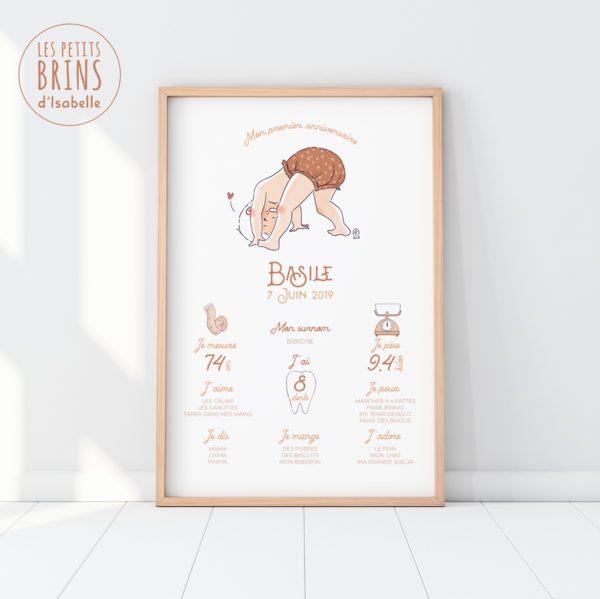 IllustratioAffiche personnalisable mon premier anniversaire - 1 ann originale Isabelle Monnerot-Dumaine. Les Petits Brins d'Isabelle