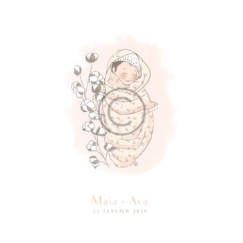 Faire-part de naissance personnalisable - Bébé lange coton