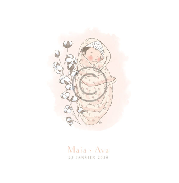 Faire-part de naissance personnalisable - Bébé lange coton