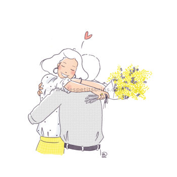Illustration couple mimosa - Retour de l'amoureux, militaire
