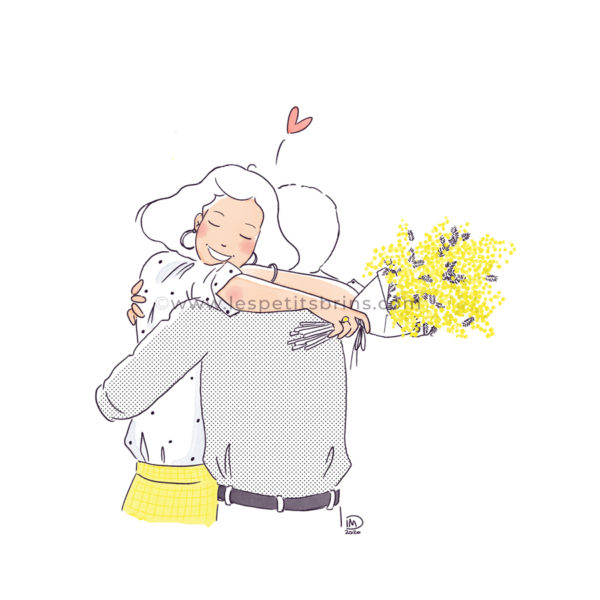 Illustration couple mimosa - Retour de l'amoureux, militaire