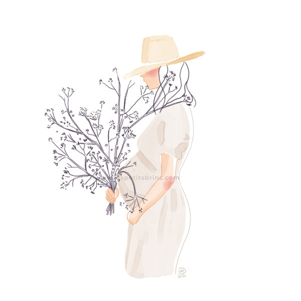 Illustration maternité femme enceinte grossesse bouquet séché