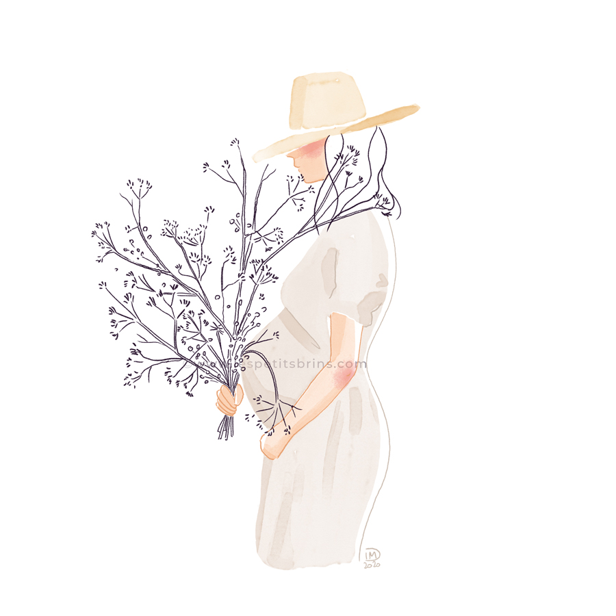 Illustration maternité femme enceinte grossesse bouquet séché