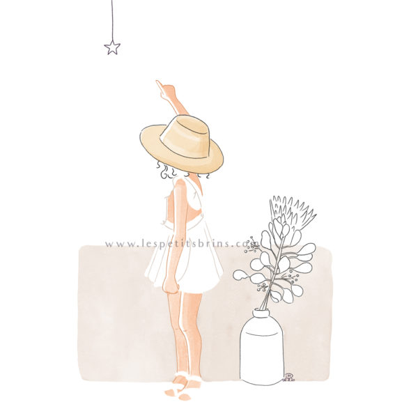Illustration personnalisée portrait d'enfant avec son chapeau - Regarde l'étoile